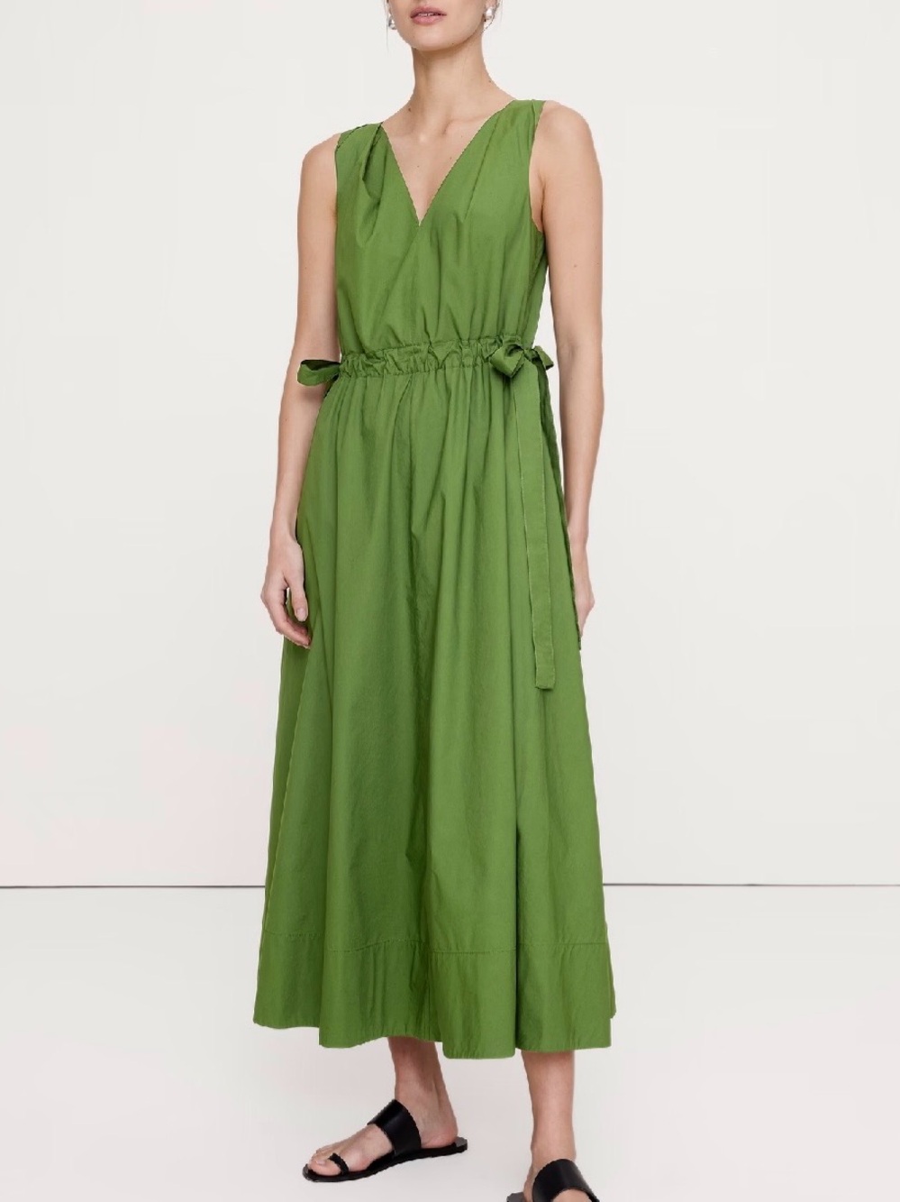 Banana Republic NWT TWISTED SHOULDER POPLIN MAXI DRESS XS Cactus Grove Green